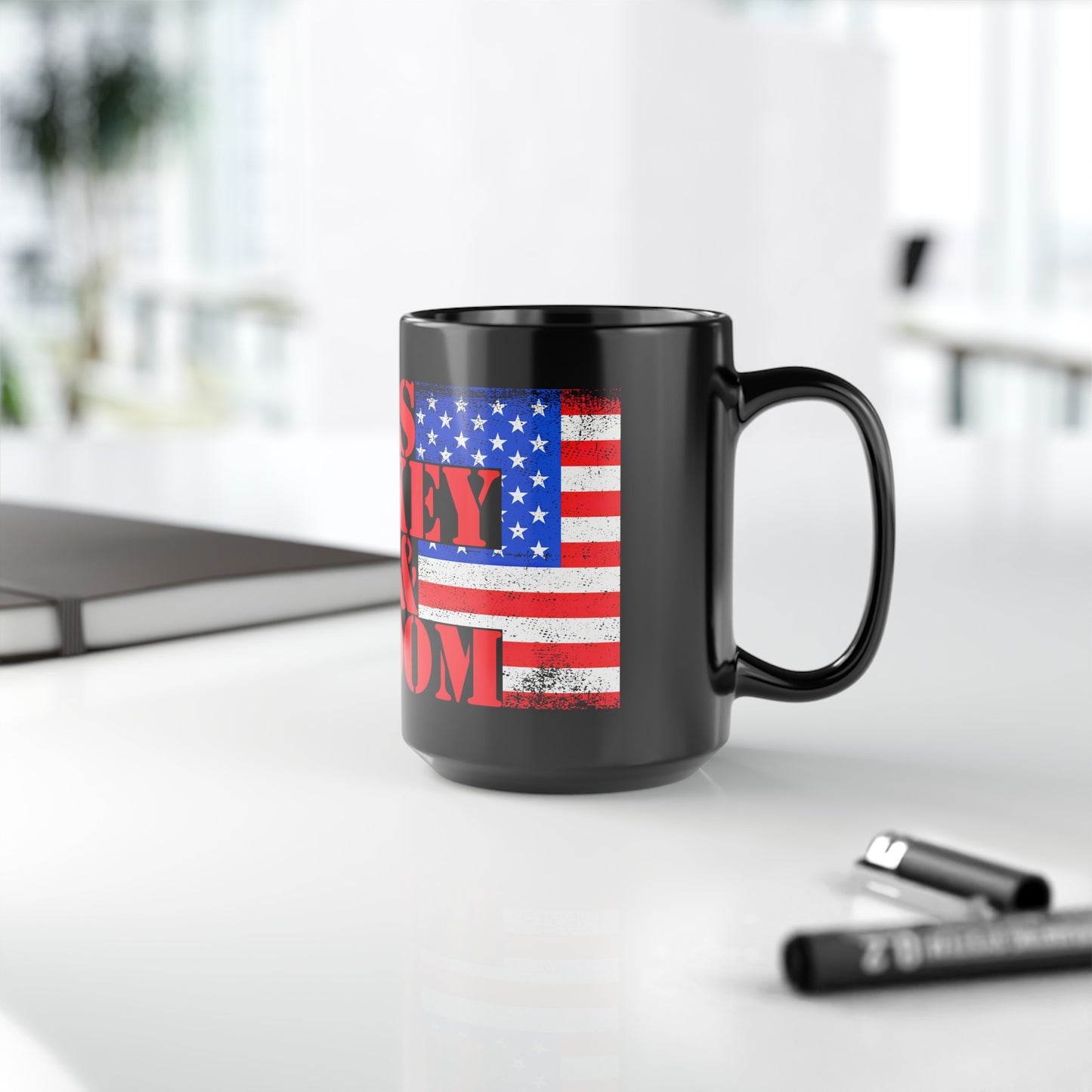 Cigars Whiskey Guns & Freedom : Black Mug, 15oz