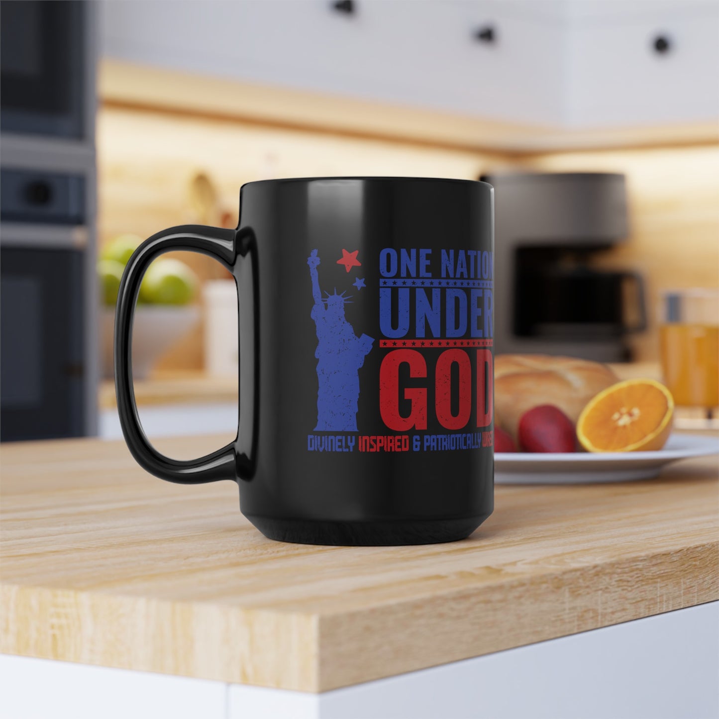 One Nation Under God : Black Mug, 15oz