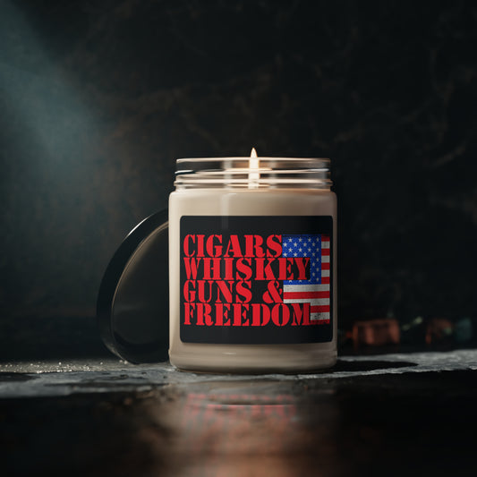 Cigars Whiskey Guns & Freedom : Scented Soy Candle, 9oz