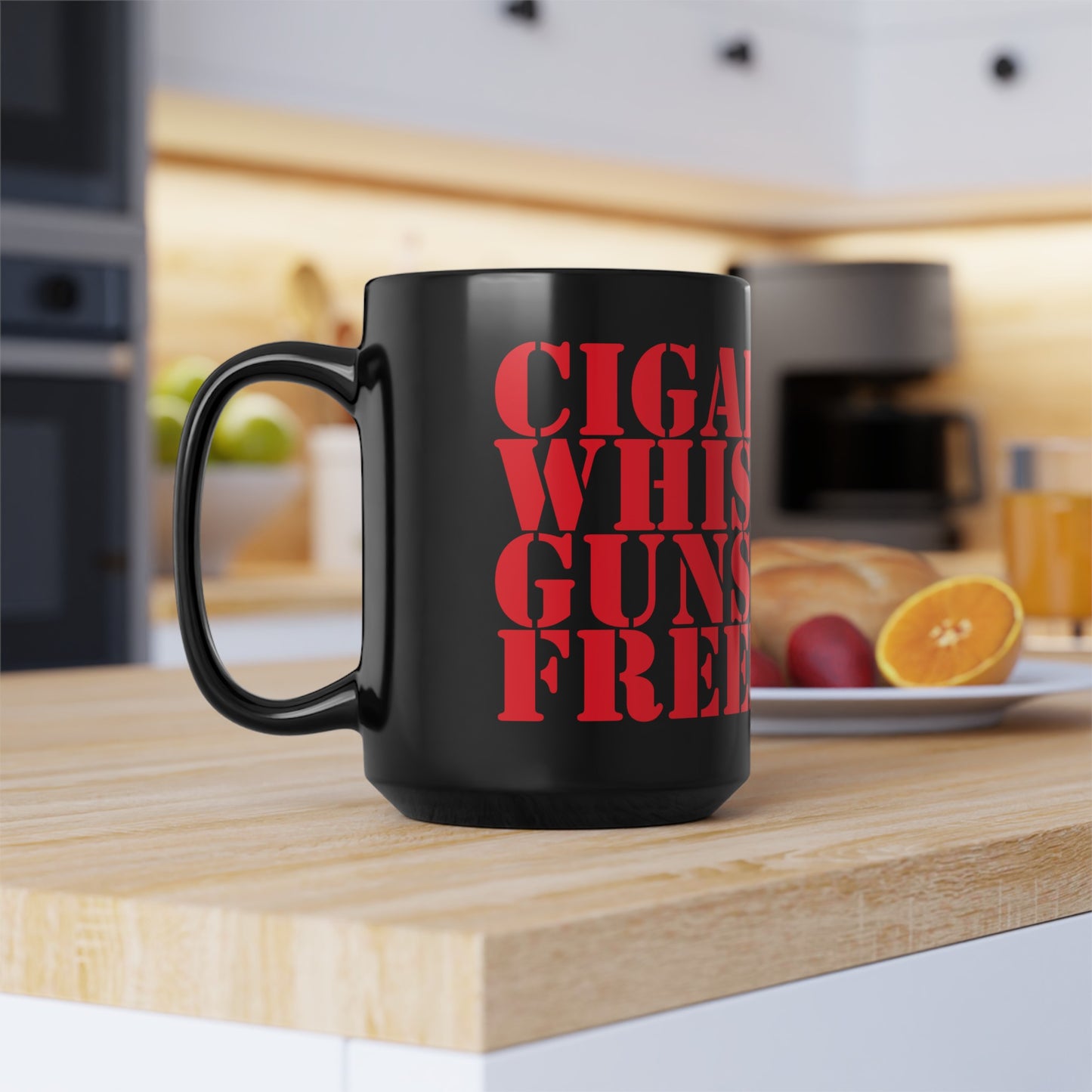 Cigars Whiskey Guns & Freedom : Black Mug, 15oz