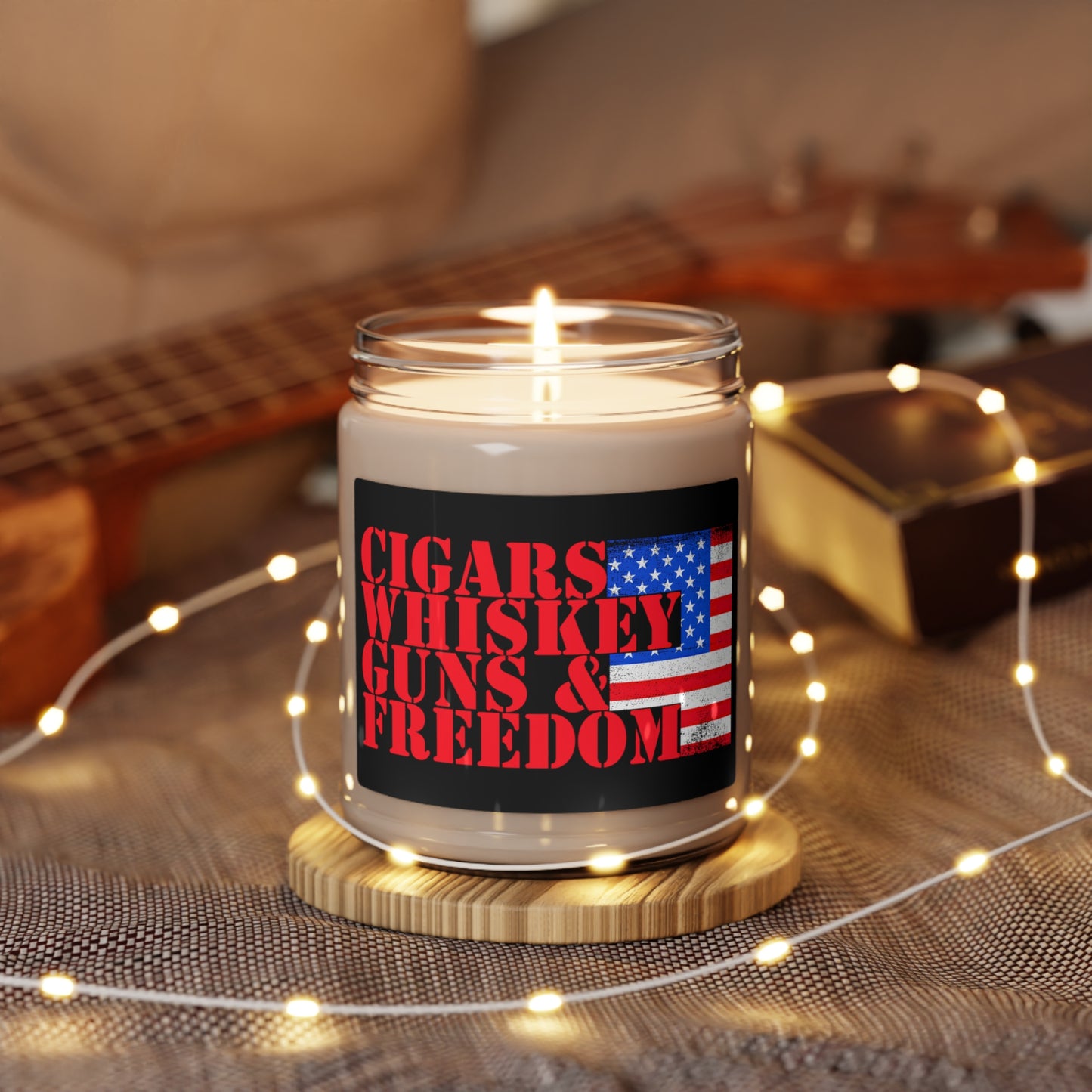 Cigars Whiskey Guns & Freedom : Scented Soy Candle, 9oz