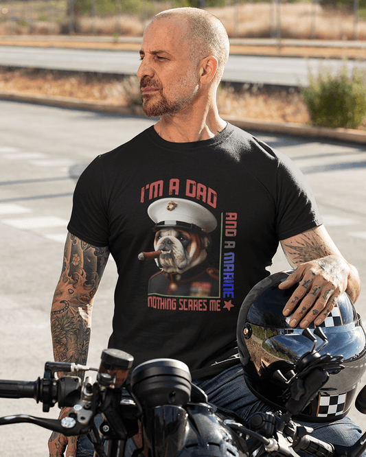 Dad & Marine Nothing Scares Me : Men's Cotton Crew Tee