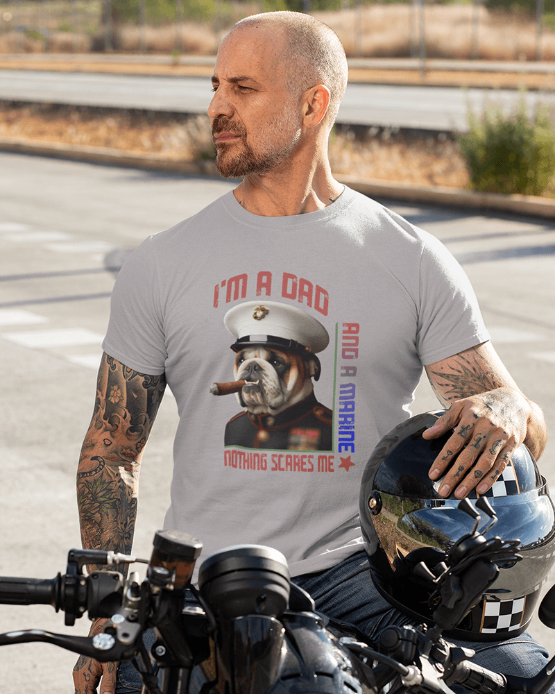 Dad & Marine Nothing Scares Me : Men's Cotton Crew Tee