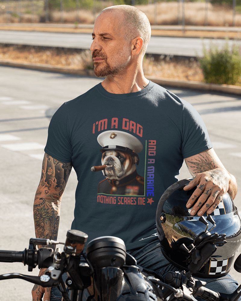 Dad & Marine Nothing Scares Me : Men's Cotton Crew Tee