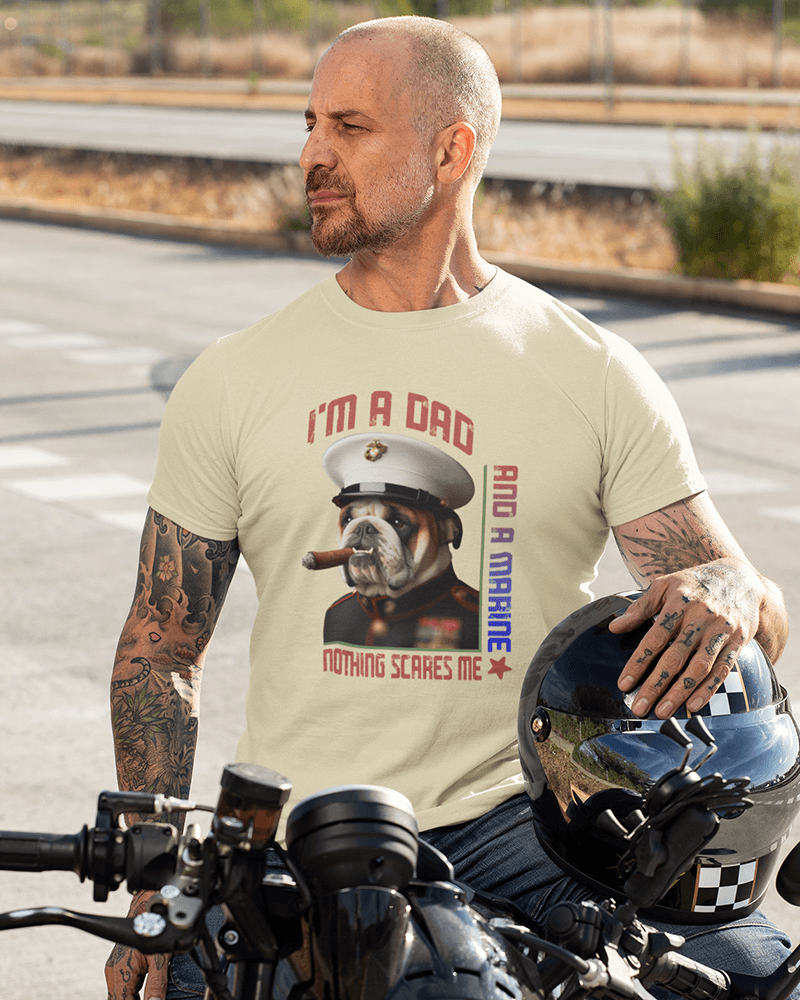 Dad & Marine Nothing Scares Me : Men's Cotton Crew Tee