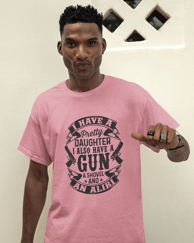 I Have a Pretty Daughter & An Alibi : Men's Cotton Crew Tee