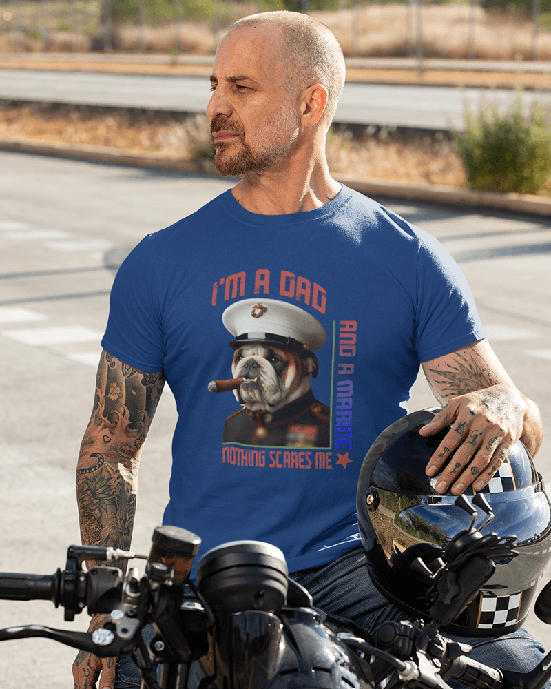 Dad & Marine Nothing Scares Me : Men's Cotton Crew Tee