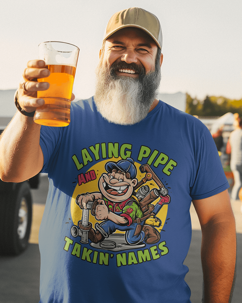 Laying Pipe Takin' Names (Old Plumber) : Men's Cotton Crew Tee