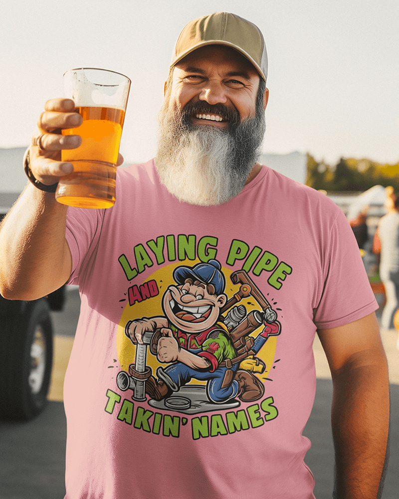 Laying Pipe Takin' Names (Old Plumber) : Men's Cotton Crew Tee