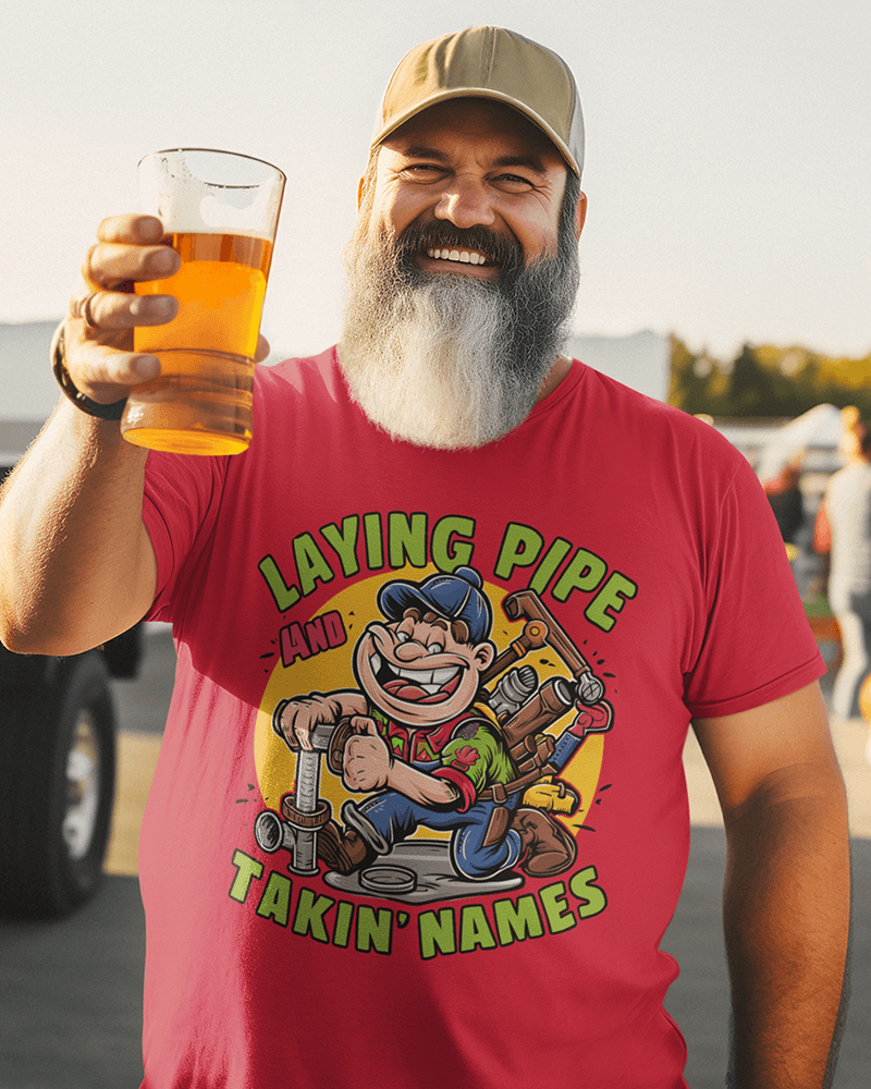 Laying Pipe Takin' Names (Old Plumber) : Men's Cotton Crew Tee