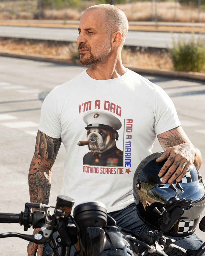 Dad & Marine Nothing Scares Me : Men's Cotton Crew Tee