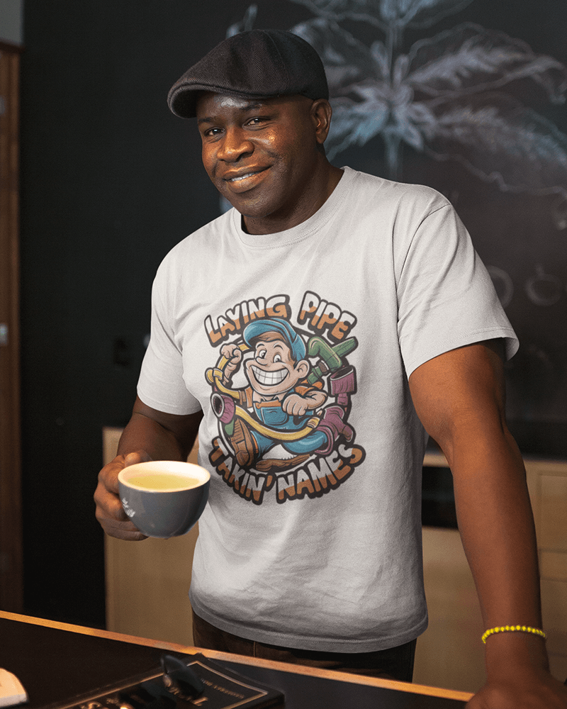 Laying Pipe Takin' Names (Young Plumber) : Men's Cotton Crew Tee