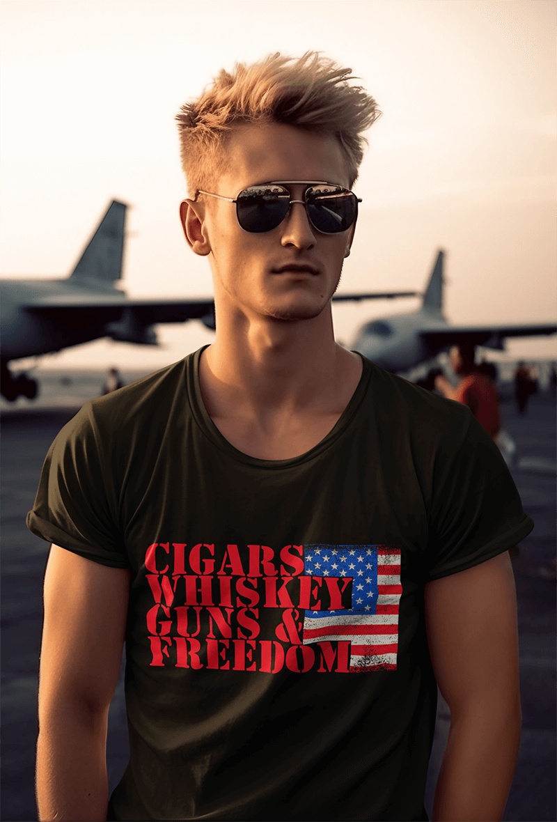 Cigars Whiskey Guns & Freedom : Men's Cotton Crew Tee