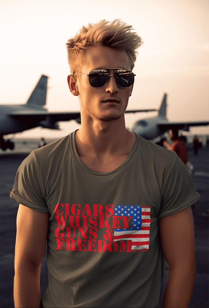 Cigars Whiskey Guns & Freedom : Men's Cotton Crew Tee