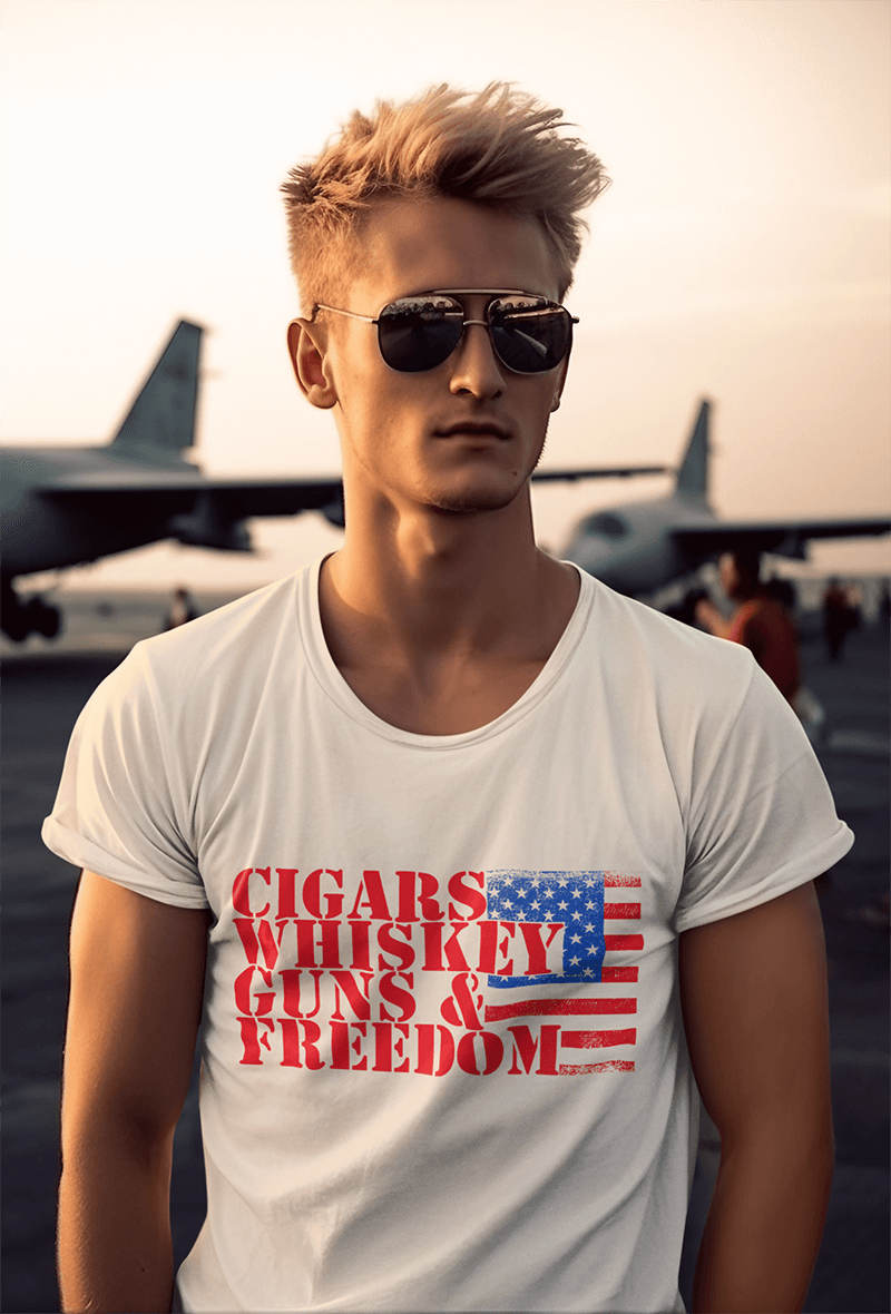 Cigars Whiskey Guns & Freedom : Men's Cotton Crew Tee