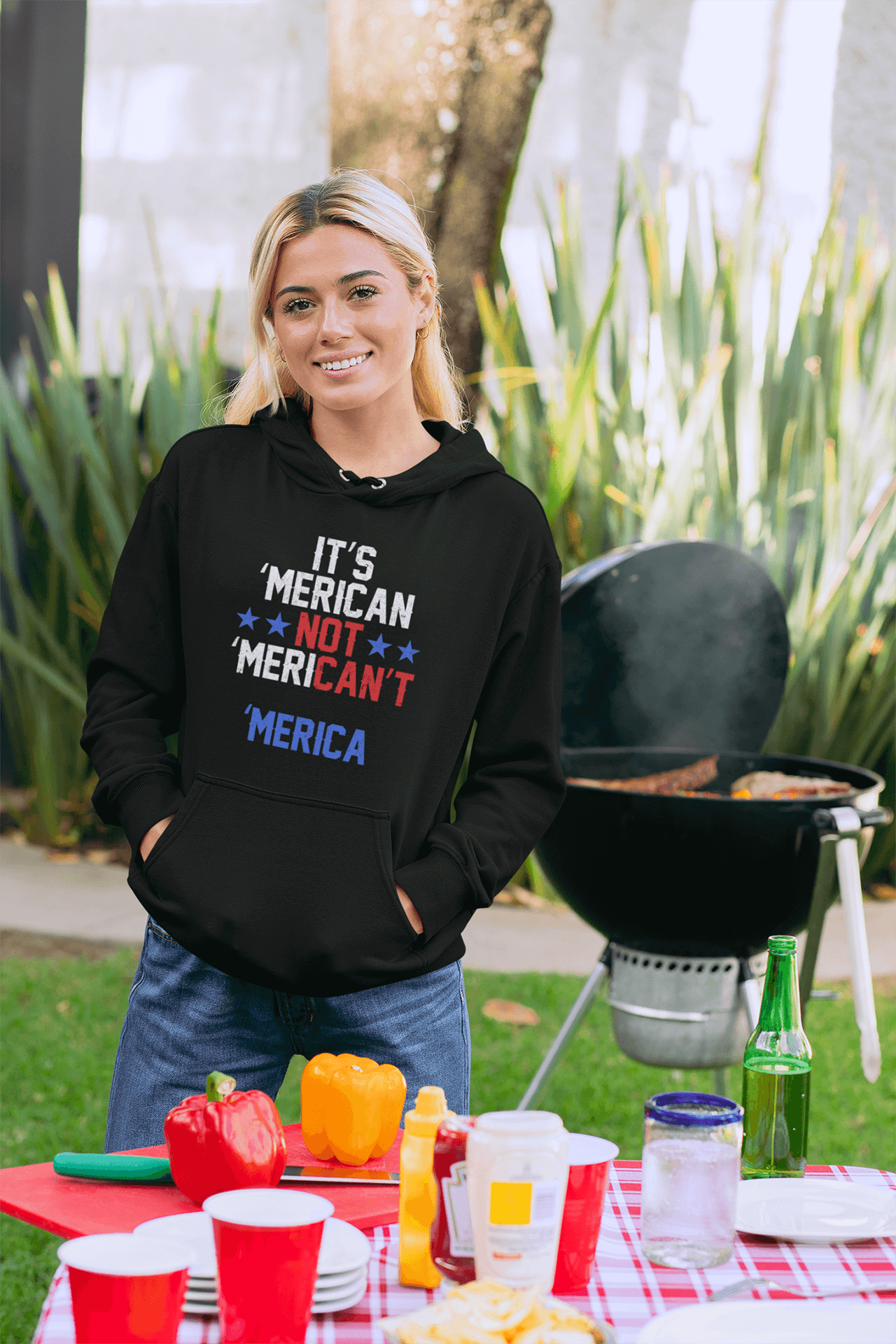 'Merican : Women's Three-Panel Fleece Hoodie