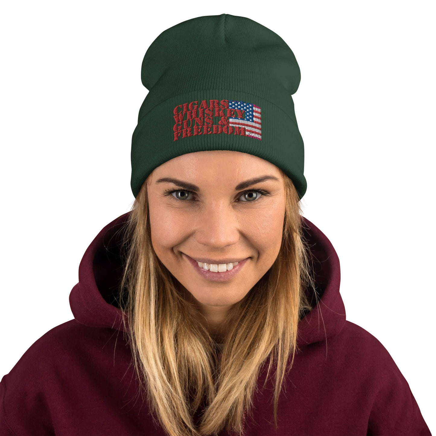 Cigars Whiskey Guns & Freedom : Embroidered Beanie