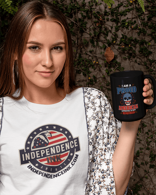 Proud American Approval Not Required : Black Mug, 15oz